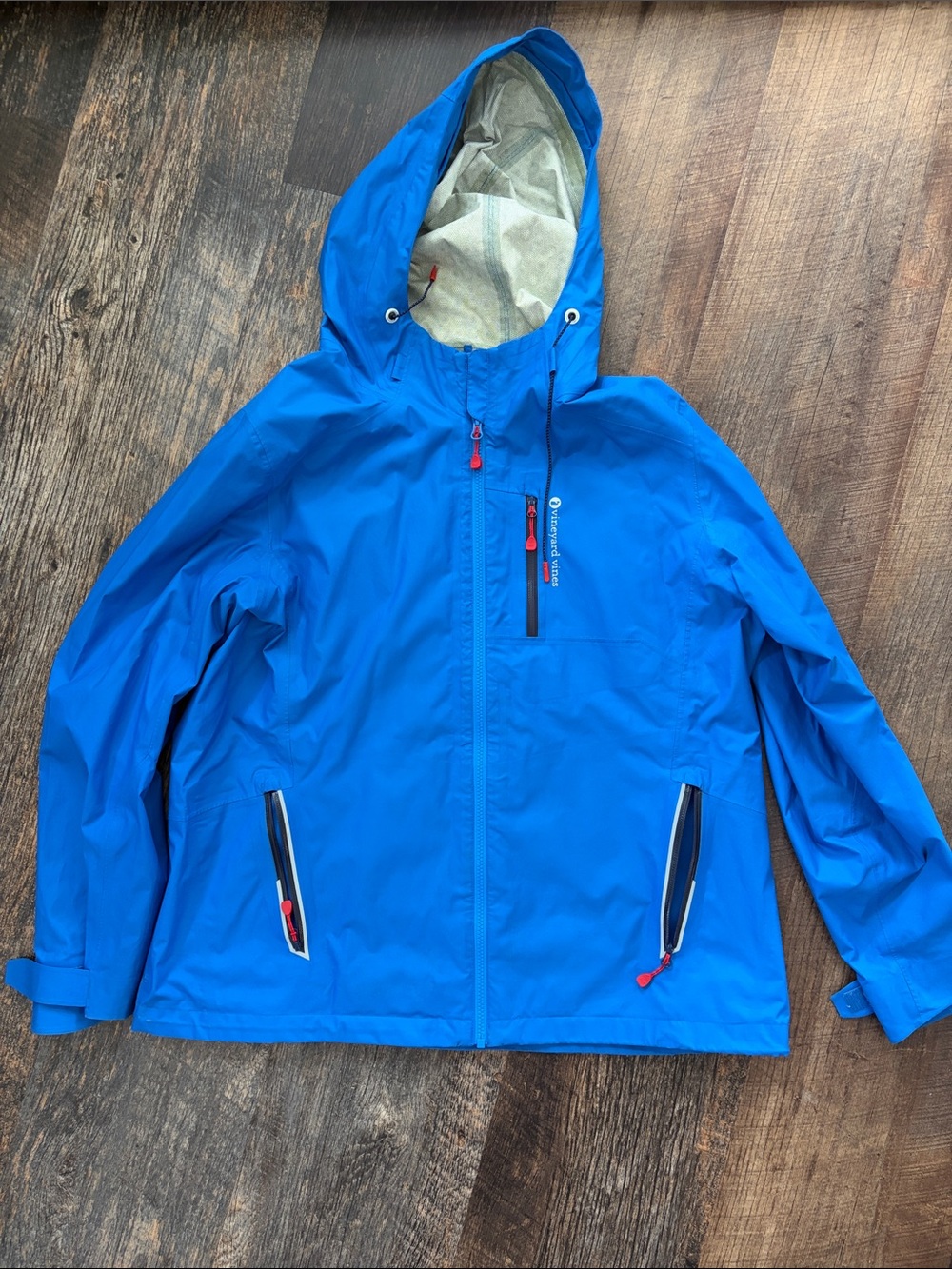 Women's Bright Blue Vineyard Vines Hooded Raincoat with Zip Pockets